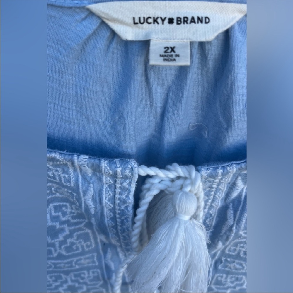 Lucky Brand Blouse Womens Blue embroidered Boho Tunic Top 3/4 Sleeve 2X - Picture 5 of 5